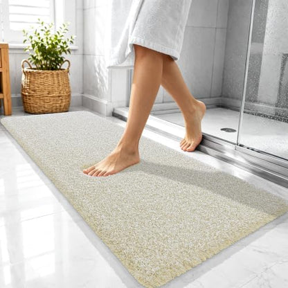 OLANLY Microfiber Bathroom Rugs 47x20, Quick Dry Bath Mat, Sand and White