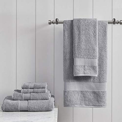 Madison Park Organic Cotton Bath Towel Set Absorbent, 6 Piece, Grey