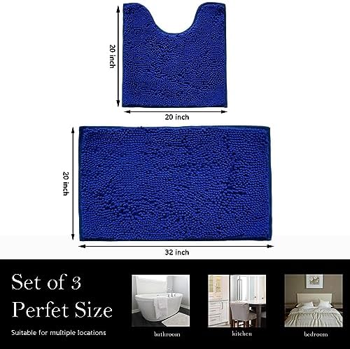 Bathroom Rugs Chenille Bath mat 2 Piece Set, Super Absorbent, Strong PVC Non Slip Backing, Bath mats for Bathroom, Plush Shaggy, Thick, Machine Washable, Bathtub, Toilet.(Royal Blue)