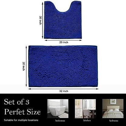 Bathroom Rugs Chenille Bath mat 2 Piece Set, Super Absorbent, Strong PVC Non Slip Backing, Bath mats for Bathroom, Plush Shaggy, Thick, Machine Washable, Bathtub, Toilet.(Royal Blue)