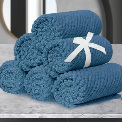 VOOVA & MOVAS Washcloths 6PC, 100% Cotton, 13x13 in, Denim Blue