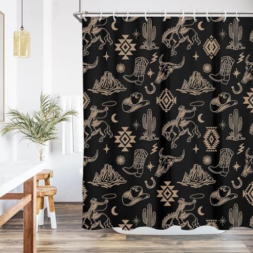 Black Western Cowboy Standard Shower Curtain, 12 Hook, 72" W x 72" L