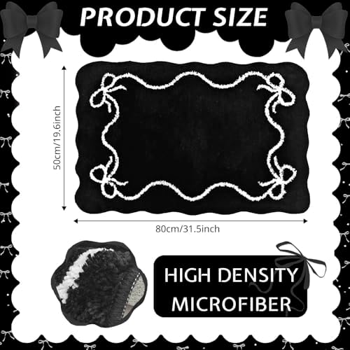 Mocsicka Black Bow Bath Mat Cute Bow Bathroom Rug Super Soft Absorbent Bathroom Rugs Non Slip Bath Mat Machine Washable Rug for Bathrooms 20x32 inches (Black, 50x80cm)