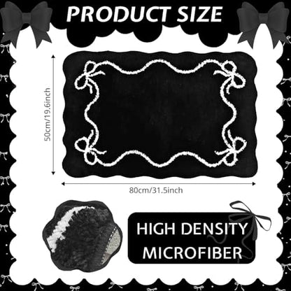 Mocsicka Black Bow Bath Mat Cute Bow Bathroom Rug Super Soft Absorbent Bathroom Rugs Non Slip Bath Mat Machine Washable Rug for Bathrooms 20x32 inches (Black, 50x80cm)