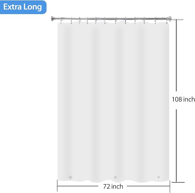 108 inch Long Frosted Shower Curtain, Super Extra-Long 9ft Shower Curtain Liners, PEVA Waterproof Patio Curtain Set with 3 Magnets 72x108”, 12 Pack Stainless Steel Hooks Included | Plastic PEVA Vinyl Waterproof Patio Curtain Set with 3 Magnets, 12 Pack...