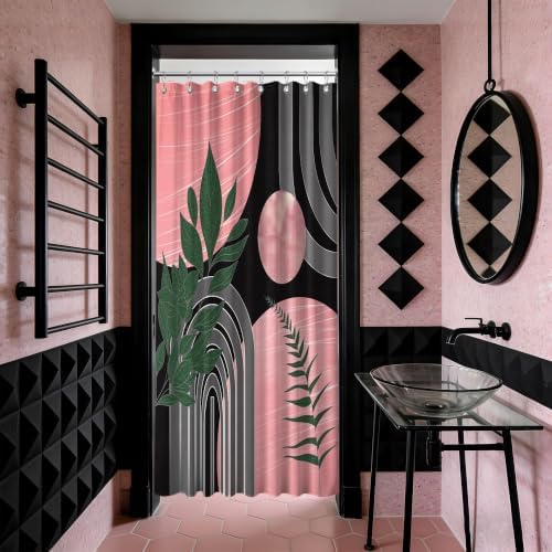 Black and Pink Stall Shower Curtain, 48X72 in Narrow Small, Mid Century