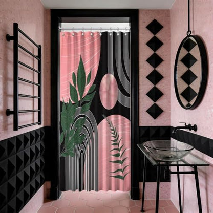 Black and Pink Stall Shower Curtain, 48X72 in Narrow Small, Mid Century