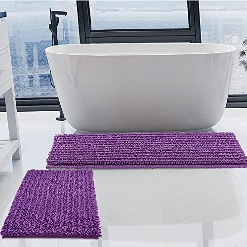 Luxury Chenille Lavender Bathroom Rugs Sets 2 Piece, Thickened Hot Melt Rubber Bottom Bath Mats for Bathroom Non Slip,Bath Rugs Quick Dry Machine Washable for Shower Mat (47"x17"+17"x24")