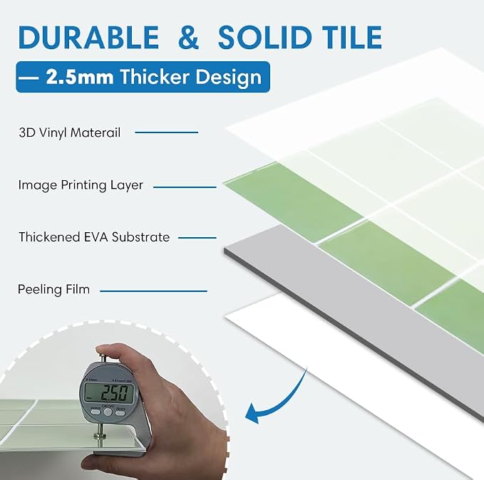 Thicker 3D Peel and Stick Backsplash Tiles, 10 Pcs 12" x 12" | Green, Glossy Self Adhesive Vinyl Backsplash Wall Sticker for Kitchen Bathroom DIY Wall Makeover, Cover 10 sq ft，Removable