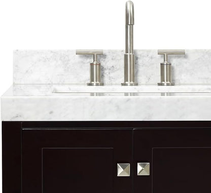 ARIEL Cambridge 60-inch Bathroom Vanity with Sink,Solid Wood, 2-inch Italian Carrara Marble Countertop, Double Rectangular Porcelain Sink, 4 Soft Closing Doors, 6 Dovetail Drawers, Espresso