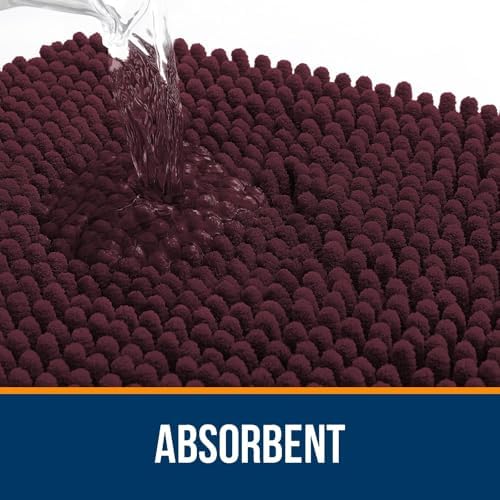 OLANLY Chenille Bathroom Rugs Sets 2 Piece, 47"x20"+24"x20", Black Cherry