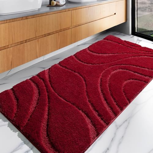 DEXDE Bathroom Rugs Runner Non-Slip Mat for Bathroom Floor 24x47 Burgundy