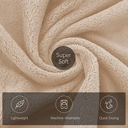 TENSTARS Luxury Silk Hemming Towel Set - Light Thin Quick Drying - 2 Bath Towels 2 Hand Towels 2 Washcloths - Ultra Soft Microfiber Towel for Bath Fitness, Sports, Yoga, Travel (Brown 6 Pieces)