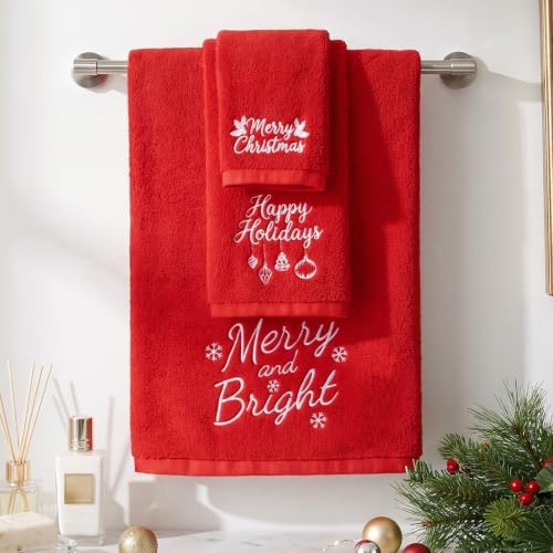 Hahafelt Decorative Bathroom Towel Set,Red, Christmas