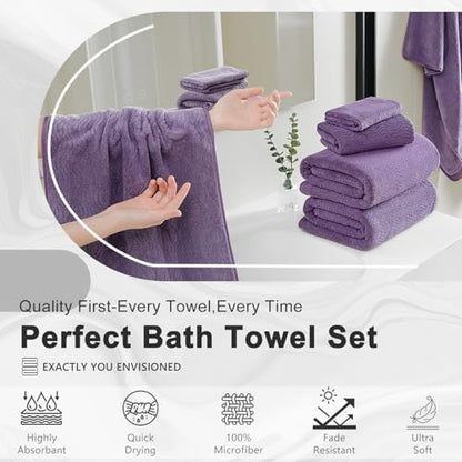 8 Piece Bath Towel Set |2 Oversized Large Bath Sheet,2 Hand Towels,4 Washcloths| Ultra Soft Cozy Bath Towel Set for Bathroom Hotel Gym Spa,Highly Absorbent Quick Dry Bathroom Towel Collections,Purple