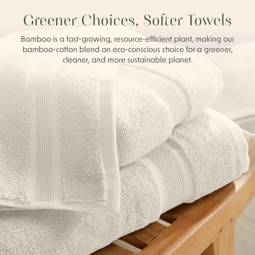 Springtree Home Luxury Bamboo Rayon Plush Bath Towel Set | 4-Pack | Beige