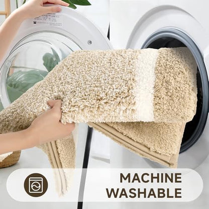 Pauwer Bathroom Rugs Sets 2 Piece, Non Slip Washable Bath Mat, Beige