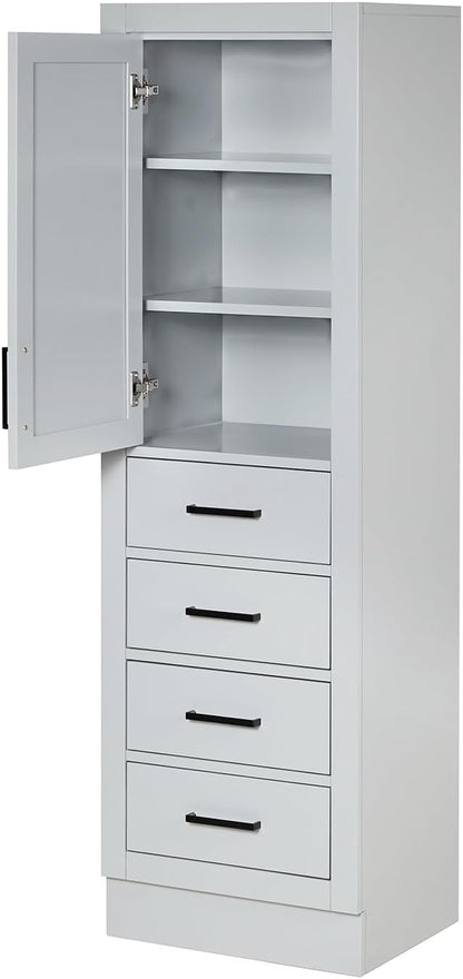 ARIEL Hepburn Bathroom Storage Cabinet - Solid Hevea Wood and Fully Assembled for Long-Lasting Durability and Sophisticated Finish, Freestanding Linen Bathroom Cabinet - 65”H x 20”W x 16”D, Grey