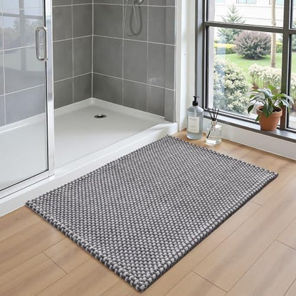 DEXI Chenille Bath Mat 24x16, Soft Absorbent Bathroom Rugs, Grey and White