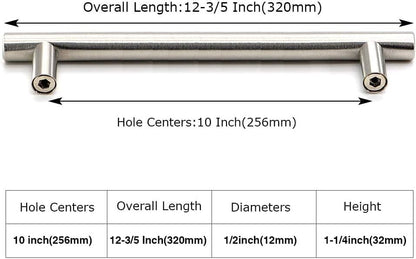 homdiy 500 Pack Cabinet Pulls Modern Drawer Pulls HD201SN Cabinet Hardware Stainless Steel Cabinet Handles 10in Hole Centers Round Bar for Kitchen Cabinets, Cupboard Handles