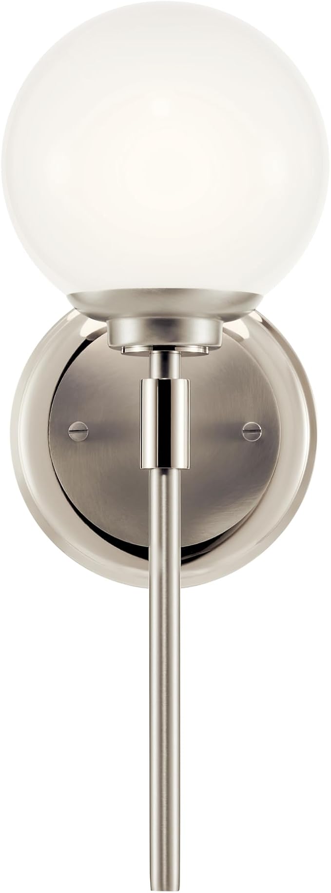 Kichler Benno 1-Light Wall Sconce, Modern Light with Opal Glass in Polished Nickel and Brushed Nickel, for Bathroom, Powder Room, Kitchen, Bedroom, or Hallway (13.75" x 5.25"), 55170PN