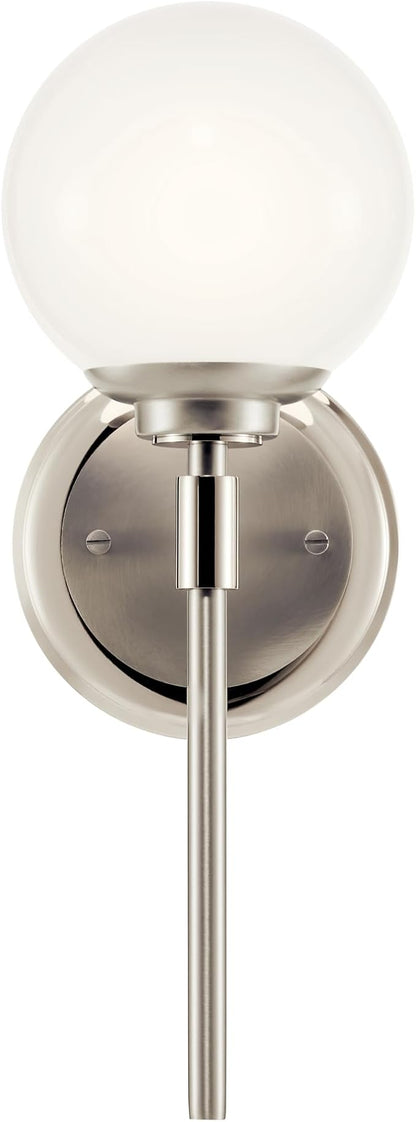 Kichler Benno 1-Light Wall Sconce, Modern Light with Opal Glass in Polished Nickel and Brushed Nickel, for Bathroom, Powder Room, Kitchen, Bedroom, or Hallway (13.75" x 5.25"), 55170PN
