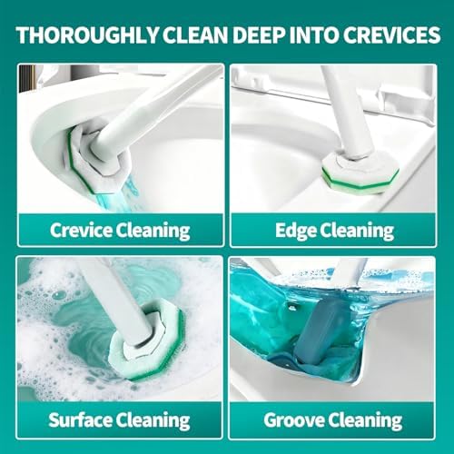 Disposable Toilet Brush, Toilet Bowl Cleaning System with 48 Count Wand Refills, Clean Brush Starter Kit with 1 Wand, 1 Storage Caddy and 1 wall Sticker (White)