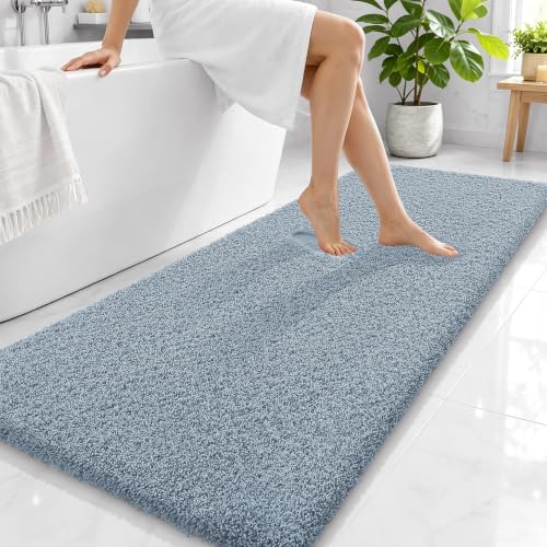 OLANLY Microfiber Bathroom Runner Rugs 59x24, Soft Bath Mat, Airy Blue