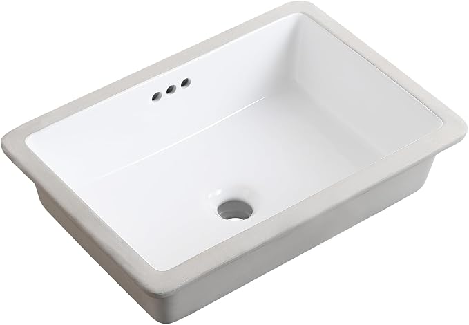 20 Inch Undermount Bathroom Sink Rectangular White,Flat Overflow Type | Ceramic Under Counter Bathroom Sinks Three-hole design (19.8"x 13.7")