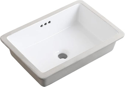 20 Inch Undermount Bathroom Sink Rectangular White,Flat Overflow Type | Ceramic Under Counter Bathroom Sinks Three-hole design (19.8"x 13.7")
