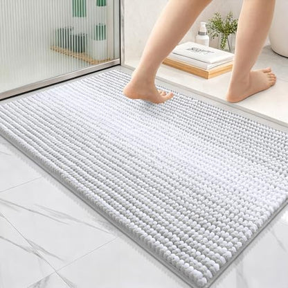 OLANLY Bathroom Rugs 36x24, Soft Chenille Striped Bath Rugs, Light Grey