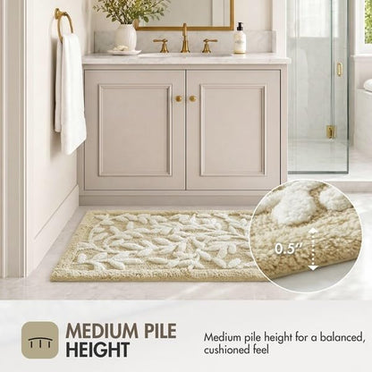 Madison Park Serene Tufted Bath Rug Cotton Absorbent, Round, Natural | Quick Dry, Soft Pile, Machine Washable, Floral Pattern, Plush, OEKO-TEX Certified