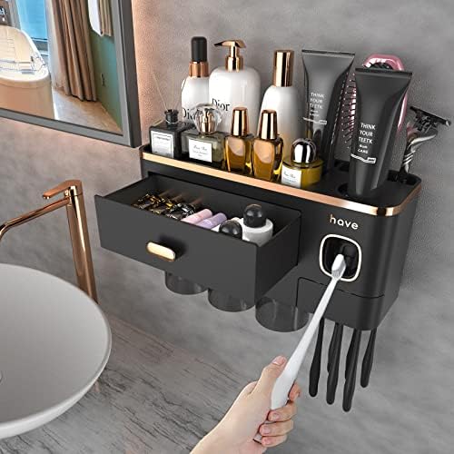 iHave Toothbrush Holders Bathrooms Wall Mount Toothpaste Dispenser & 3 Cups
