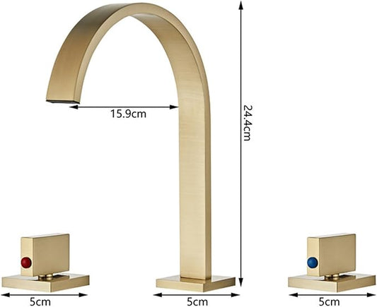 Bathroom Basin Mixer Faucet 3 Hole Brass Hot and Cold Water Double Handle 3 Hole Basin Faucets-Gold