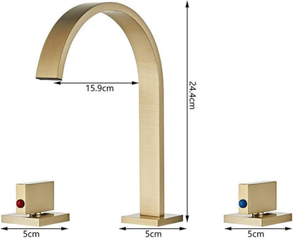 Bathroom Basin Mixer Faucet 3 Hole Brass Hot and Cold Water Double Handle 3 Hole Basin Faucets-Brushed Gold