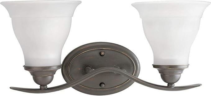 Progress Lighting Trinity Collection 2-Light Etched Glass Traditional Bath Vanity Light Antique Bronze