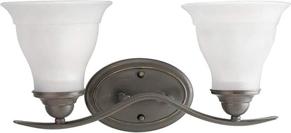 Progress Lighting Trinity Collection 2-Light Etched Glass Traditional Bath Vanity Light Antique Bronze