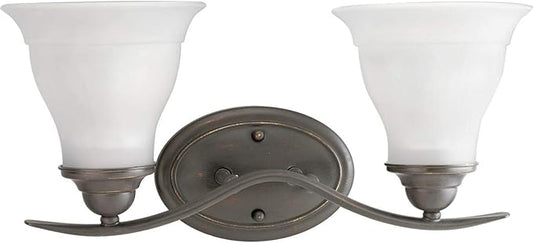Progress Lighting Trinity Collection 2-Light Etched Glass Traditional Bath Vanity Light Antique Bronze