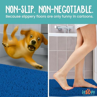 ITSOFT Runner Plush Bathroom Rug 71"x21", Absorbent Machine Washable Non Slip Chenille Bath Mats, Quick Dry Bathmat, Bath Rugs for Bath, Shower, Bedroom, Door Mat, Dark Blue