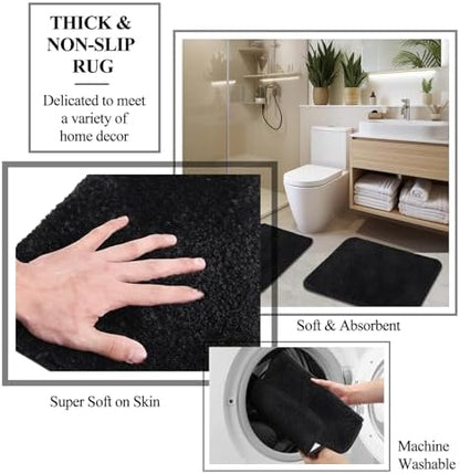 XLHOMO Black Bathroom Accessory Set with Shower Curtain and Rugs, Resin