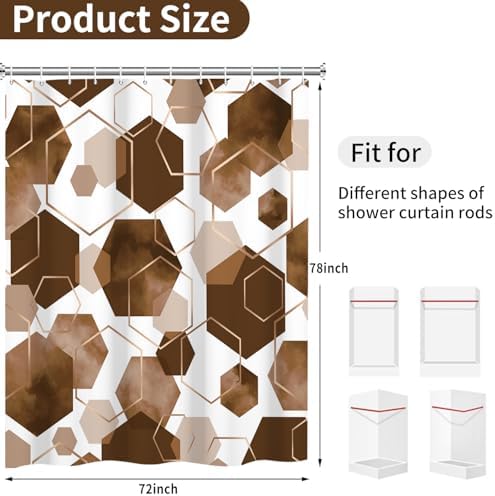 deFouliao Brown Modern Shower Curtain Geometric Grid Art Abstract Waterproof Bathroom Curtain for Bathtub Home Hotel Decor, Washable with Hooks, 72x78 Inch
