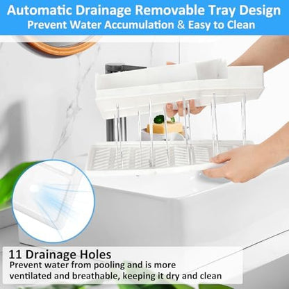 Bathroom Counter Organizer, Large White Silicone Toothbrush Holders for Bathrooms with 3PCS Qtip Holder, Bathroom Organizer Countertop Toothbrush and Toothpaste Holder for Makeup Organizer for Vanity