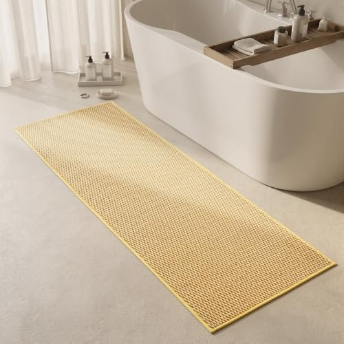 Triohero Bathroom Runner Rugs, Long Bath Mat Runner Washable Thin Quick Dry Low Pile Bathroom Runner Rugs Non Slip, Yellow 24"x70"