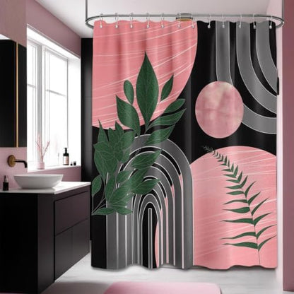 Black and Pink Extra Long Shower Curtain, Tall 72X78 in, Mid Century