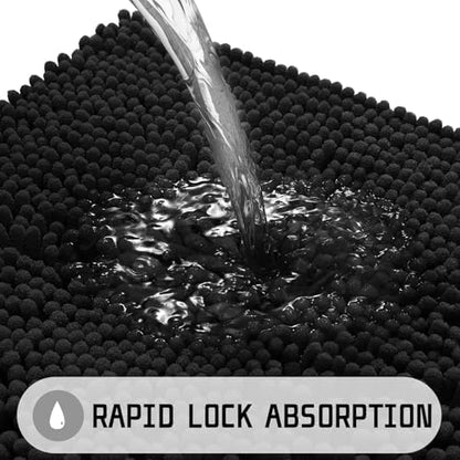 Yimobra Long Bathroom Rugs 44"x24", Extra Soft Non Slip Bath Mat for Tub, Super Absorbent Quick Dry Shaggy Rug Floor Carpet, Machine Washable,Black