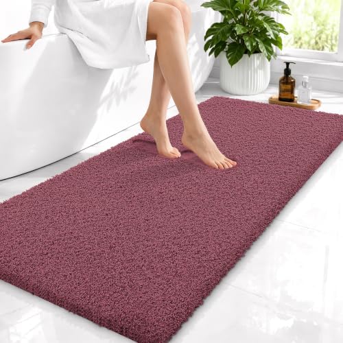 OLANLY Microfiber Bathroom Runner Rugs 47x24, Ultra Soft Bath Mat, Burgundy