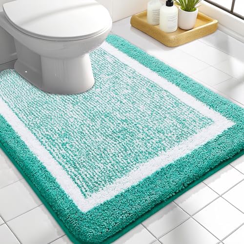 OLANLY Toilet Rugs U-Shaped 24x20, Absorbent Microfiber Bath Mat, Green