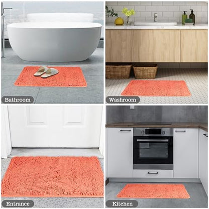 Yeaban Chenille Coral Bathroom Rug 20"x32", Non-Slip Rubber Backing