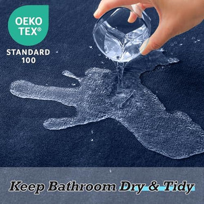 HUXMEYSON Bathroom Rugs Sets 2 Piece, Non-Slip & Quick Dry Bath Mat Set, Ultra Soft Velvet Bath Rugs for Bathroom, Toilet and Shower Floor, Navy