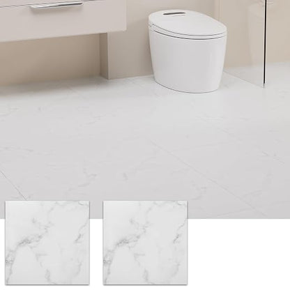 Peel and Stick Floor Tile, 20 PCS 12" x 12" Waterproof Marble Texture Luxury Vinyl Tiles, Easy DIY Self Adhesive Vinyl Flooring for Bathroom, Kitchen, Living Room, White Vein Marble